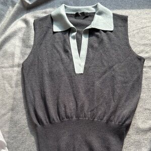 Prada Gray and Light Blue Collared Top